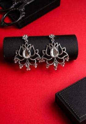 Silver-Plated Floral Drop Earrings with Kundan for Women | Traditional Temple Jewellery for Wedding & Festive Wear | Gift for Her