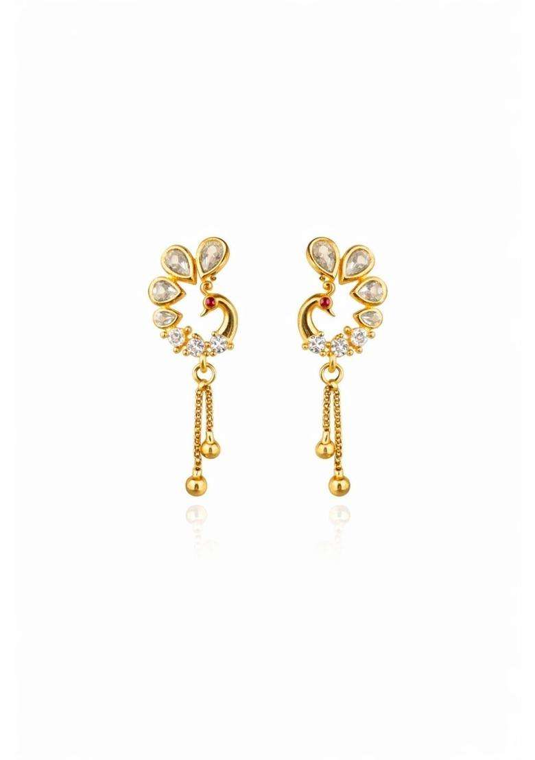 Rose Gold-Plated Peacock Shaped Drop Earrings with American Diamond for Women | Traditional Temple Jewellery for Wedding & Festive Wear | Gift for Her - Indya