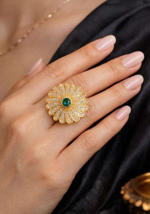 Gold-Plated Kundan & Stone Studded Finger Ring for Women | Fusion Party & Festive Wear | Gift for Her
