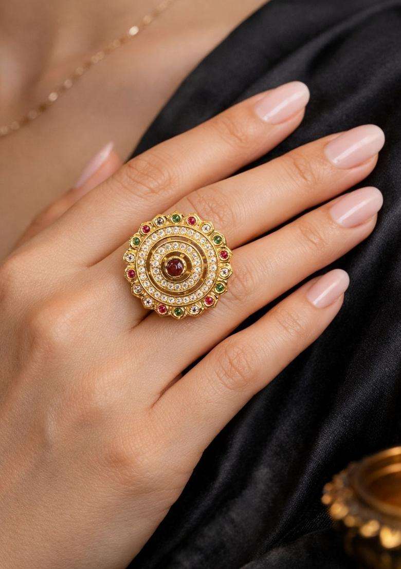 Gold-Plated Kundan & Stone Studded Finger Ring for Women | Fusion Party & Festive Wear | Gift for Her - Indya