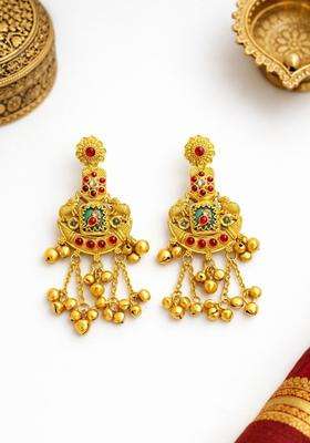Gold-Plated Geometric Drop Earrings with Kundan for Women | Traditional Temple Jewellery for Wedding & Festive Wear | Gift for Her