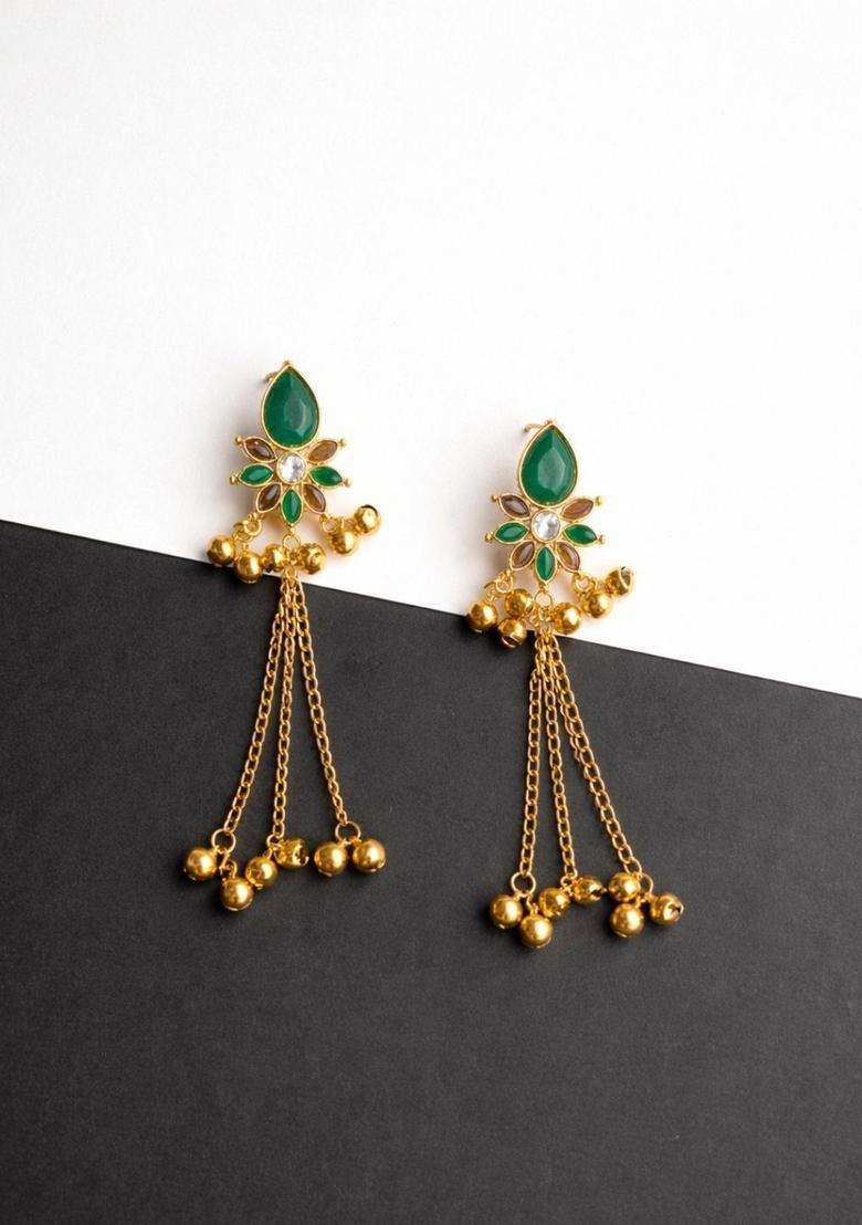Gold-Plated Floral Drop Earrings with Kundan for Women | Traditional Temple Jewellery for Wedding & Festive Wear | Gift for Her - Indya