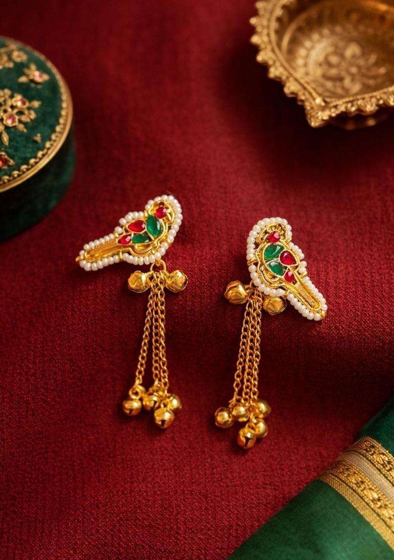 Gold-Plated Animal Shaped Drop Earrings with Kundan for Women | Traditional Temple Jewellery for Wedding & Festive Wear | Gift for Her - Indya