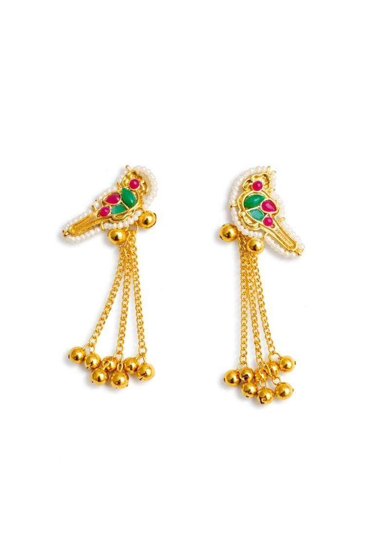 Gold-Plated Animal Shaped Drop Earrings with Kundan for Women | Traditional Temple Jewellery for Wedding & Festive Wear | Gift for Her - Indya
