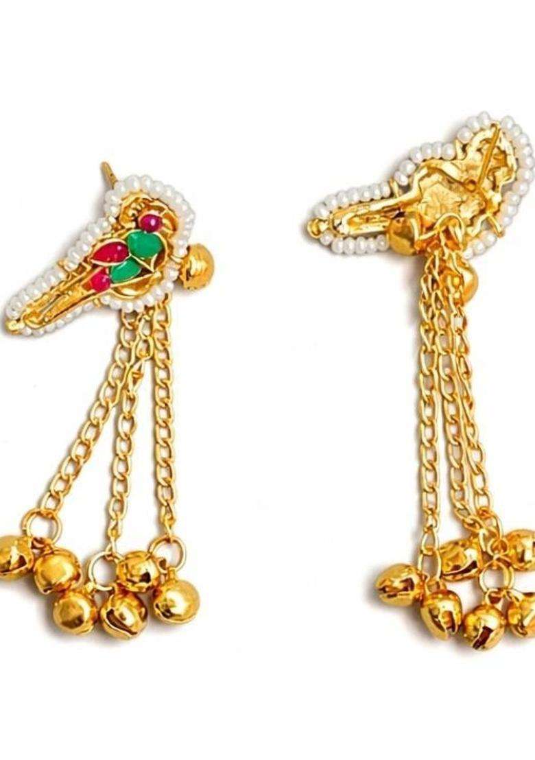 Gold-Plated Animal Shaped Drop Earrings with Kundan for Women | Traditional Temple Jewellery for Wedding & Festive Wear | Gift for Her - Indya