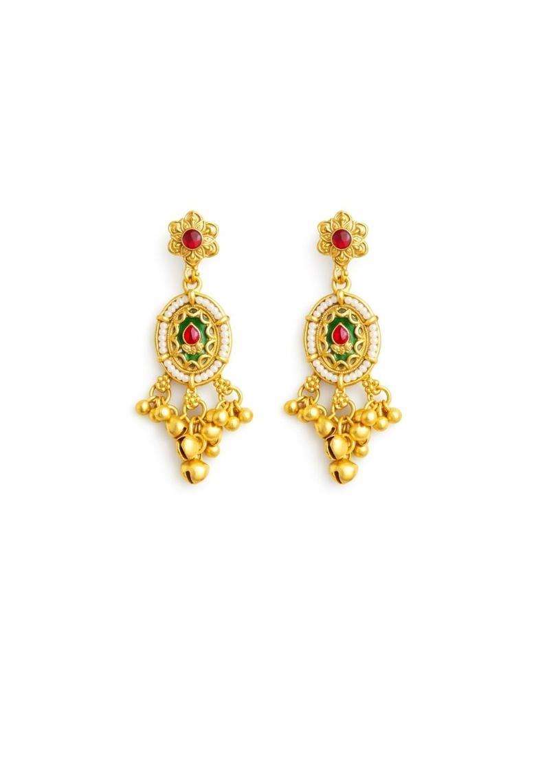 Gold-Plated Floral Drop Earrings with Kundan for Women | Traditional Temple Jewellery for Wedding & Festive Wear | Gift for Her - Indya