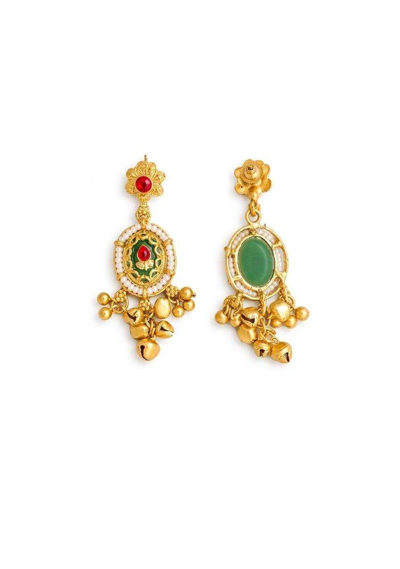 Gold-Plated Floral Drop Earrings with Kundan for Women | Traditional Temple Jewellery for Wedding & Festive Wear | Gift for Her - Indya