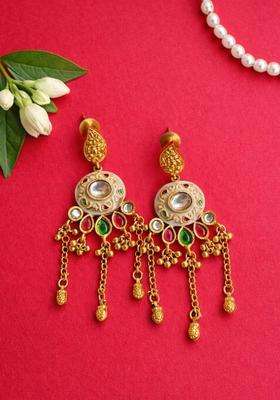 Gold-Plated Geometric Drop Earrings with Kundan for Women | Traditional Temple Jewellery for Wedding & Festive Wear | Gift for Her