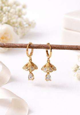 Rose Gold-Plated Floral Drop Earrings with American Diamond for Women | Fusion Party & Festive Wear | Gift for Her