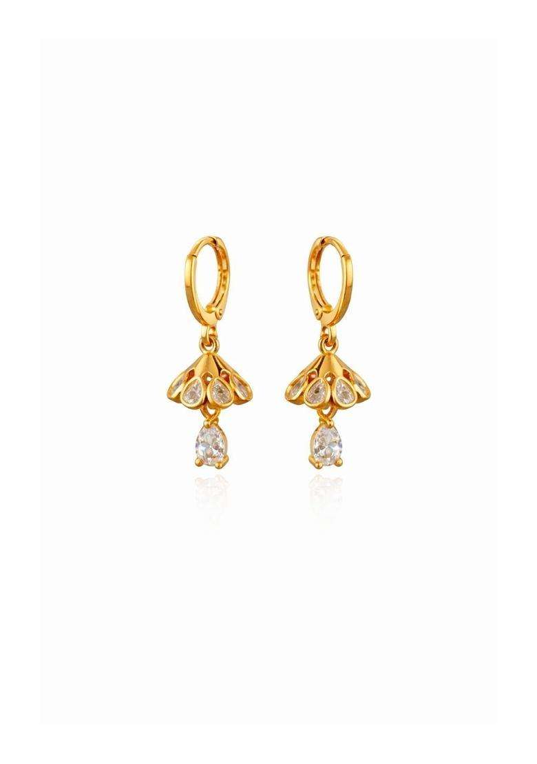 Rose Gold-Plated Floral Drop Earrings with American Diamond for Women | Fusion Party & Festive Wear | Gift for Her - Indya