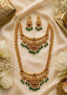 Gold-Plated Temple Stone-Studded Necklace and Earrings for Women | Traditional Temple Jewellery for Wedding & Festive Wear | Gift for Her