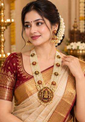 Gold-Plated Temple Necklace with Pearl for Women | Traditional Temple Jewellery for Wedding & Festive Wear | Gift for Her