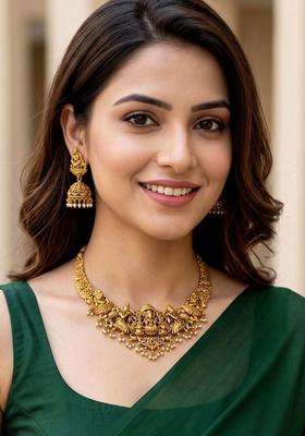 Gold-Plated Goddess Lakshmi and Peacock Motifs Temple Jewellery Set for with Kundan for Women | Traditional Temple Jewellery for Wedding & Festive Wear | Gift for Her