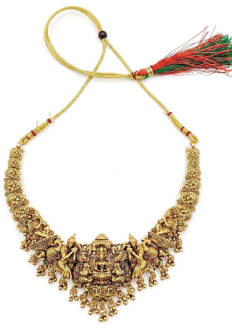 Gold-Plated Goddess Lakshmi and Peacock Motifs Temple Jewellery Set for with Kundan for Women | Traditional Temple Jewellery for Wedding & Festive Wear | Gift for Her - Indya