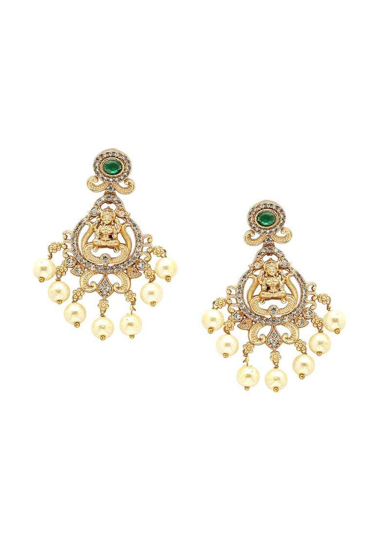Gold-Plated Stone Studded Laxmi Temple Necklace & Earrings Jewellery Set with American Diamond for Women | Traditional Temple Jewellery for Wedding & Festive Wear | Gift for Her - Indya