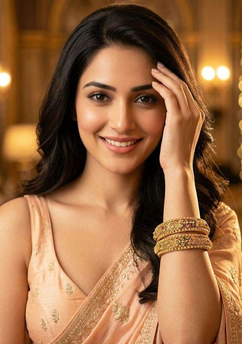 Set of 2 Gold-Plated Temple Stone Studded & Beaded Traditional Bangle for Women | Traditional Temple Jewellery for Wedding & Festive Wear | Gift for Her - Indya