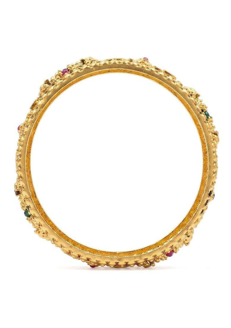Set of 2 Gold-Plated Temple Stone Studded & Beaded Traditional Bangle for Women | Traditional Temple Jewellery for Wedding & Festive Wear | Gift for Her - Indya