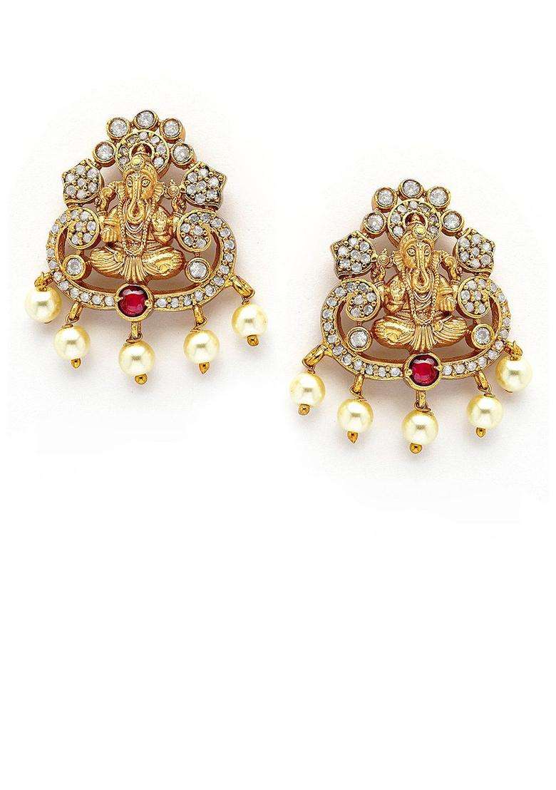 Red Gold-Plated Studs Stone Traditional Earrings for Women | Traditional Temple Jewellery for Wedding & Festive Wear | Gift for Her - Indya