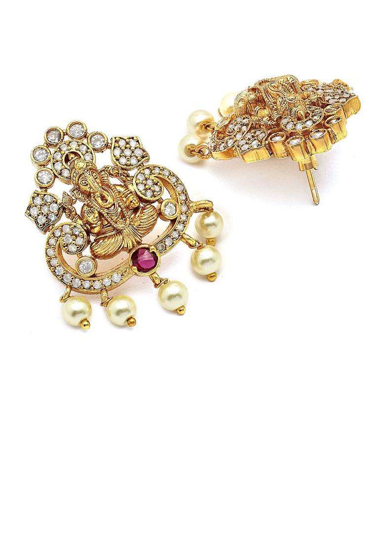 Red Gold-Plated Studs Stone Traditional Earrings for Women | Traditional Temple Jewellery for Wedding & Festive Wear | Gift for Her - Indya