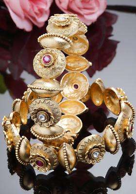 Set of 2 Gold-Plated Pink & White Kundan Floral Rajwadi Bangles for Women | Traditional Temple Jewellery for Wedding & Festive Wear | Gift for Her