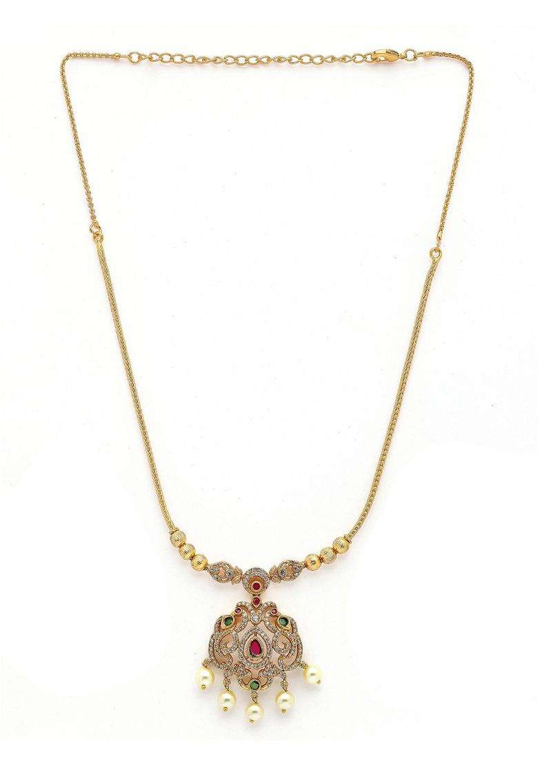 Gold-Plated Peacock-Shaped Temple Necklace & Earrings Jewellery Set with American Diamond for Women | Traditional Temple Jewellery for Wedding & Festive Wear | Gift for Her - Indya