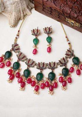 Gold-Plated Kundan-Studded & Beaded Jewellery Set for Women | Traditional Temple Jewellery for Wedding & Festive Wear | Gift for Her