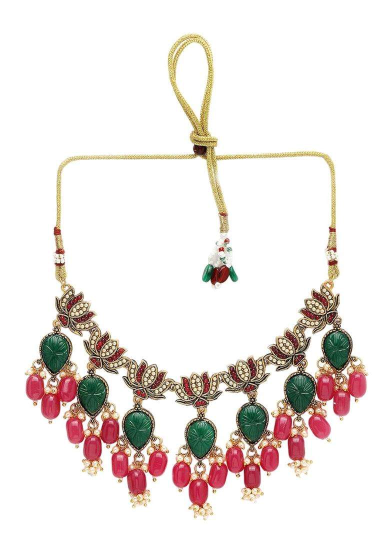 Gold-Plated Kundan-Studded & Beaded Jewellery Set for Women | Traditional Temple Jewellery for Wedding & Festive Wear | Gift for Her - Indya