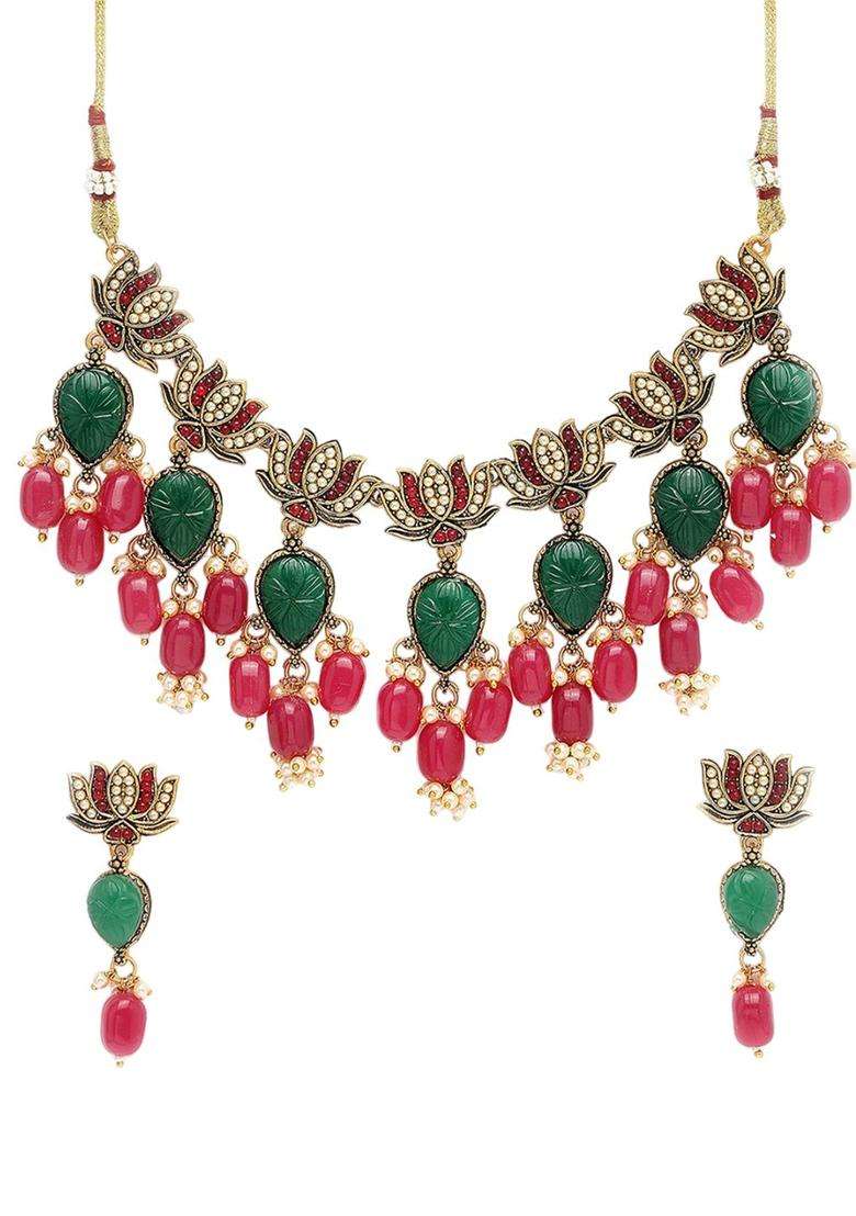 Gold-Plated Kundan-Studded & Beaded Jewellery Set for Women | Traditional Temple Jewellery for Wedding & Festive Wear | Gift for Her - Indya