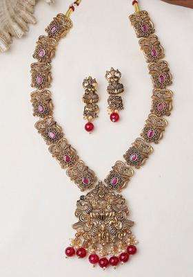 Gold-Plated Kundan-Studded & Beaded Jewellery Set for Women | Traditional Temple Jewellery for Wedding & Festive Wear | Gift for Her