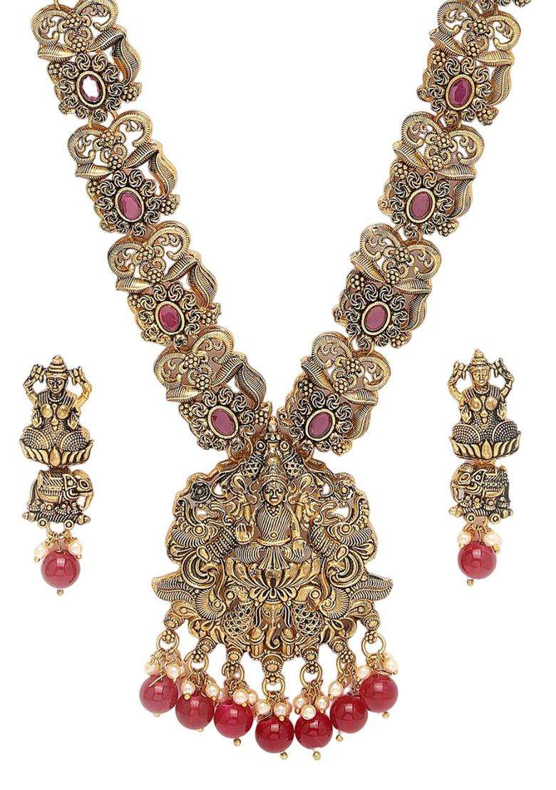 Gold-Plated Kundan-Studded & Beaded Jewellery Set for Women | Traditional Temple Jewellery for Wedding & Festive Wear | Gift for Her - Indya