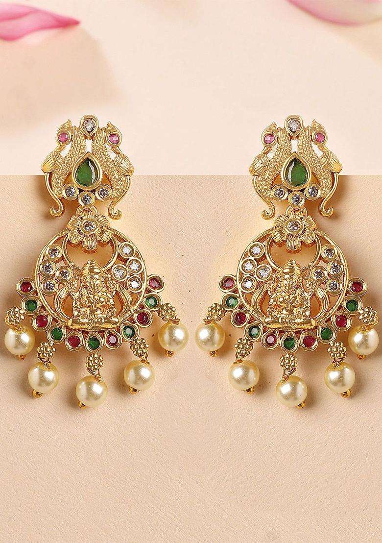 Gold-Plated Drop Traditional Earrings for Women | Traditional Temple Jewellery for Wedding & Festive Wear | Gift for Her - Indya