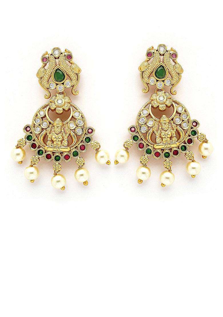 Gold-Plated Drop Traditional Earrings for Women | Traditional Temple Jewellery for Wedding & Festive Wear | Gift for Her - Indya