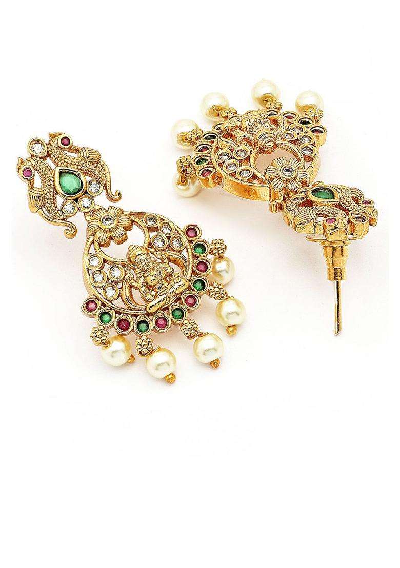 Gold-Plated Drop Traditional Earrings for Women | Traditional Temple Jewellery for Wedding & Festive Wear | Gift for Her - Indya