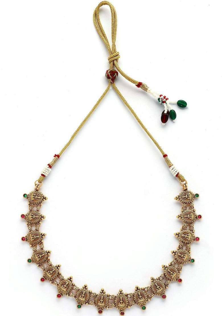 Gold-Plated Stone Studded Goddess Laxmi Mata Coin Temple Jewellery Set for Women | Traditional Temple Jewellery for Wedding & Festive Wear | Gift for Her - Indya
