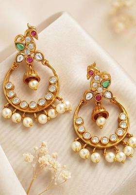 Gold-Plated Drop Pearl Traditional Earrings for Women | Traditional Temple Jewellery for Wedding & Festive Wear | Gift for Her