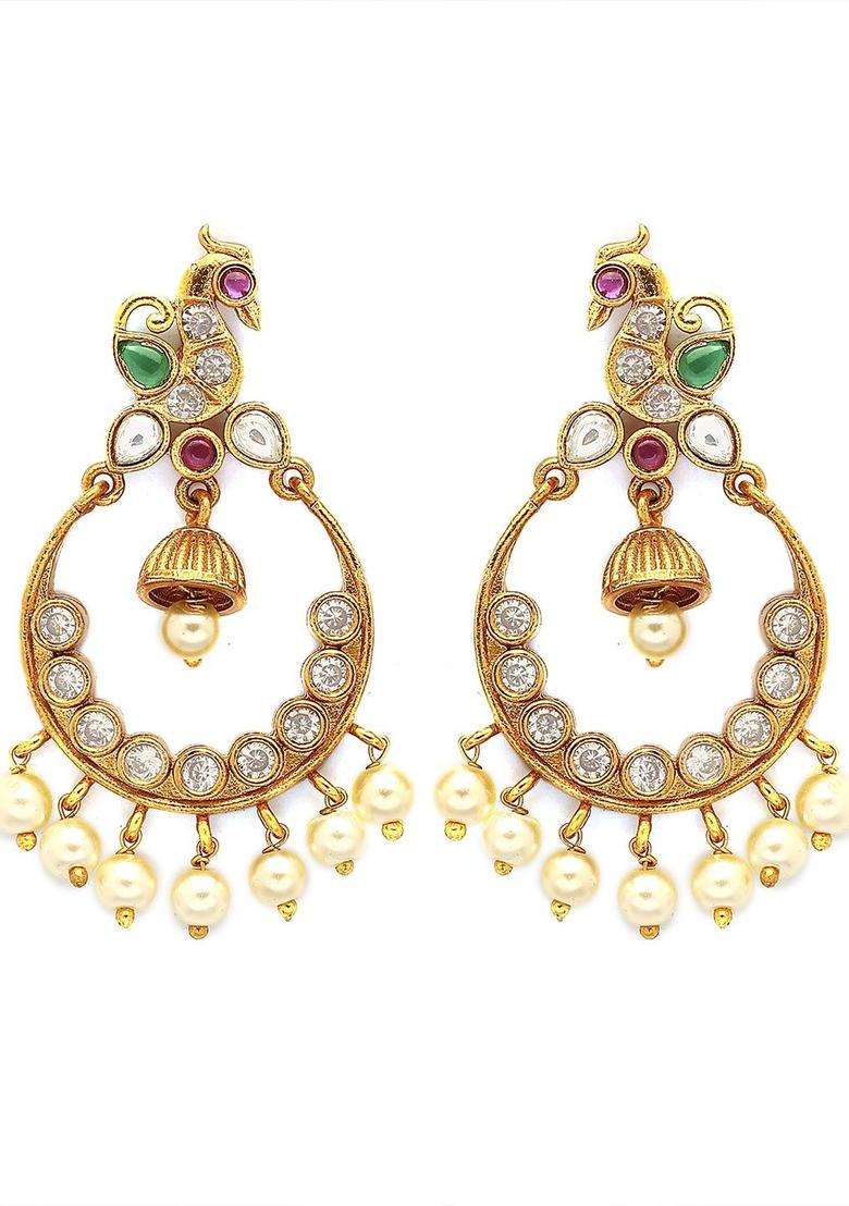 Gold-Plated Drop Pearl Traditional Earrings for Women | Traditional Temple Jewellery for Wedding & Festive Wear | Gift for Her - Indya