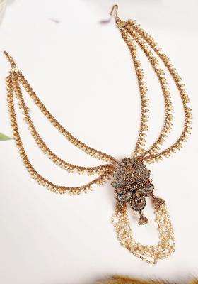 Gold-Plated Stones Studded Laxmi Mata Temple Bun Pin Head Jewellery for Women | Traditional Temple Jewellery for Wedding & Festive Wear | Gift for Her