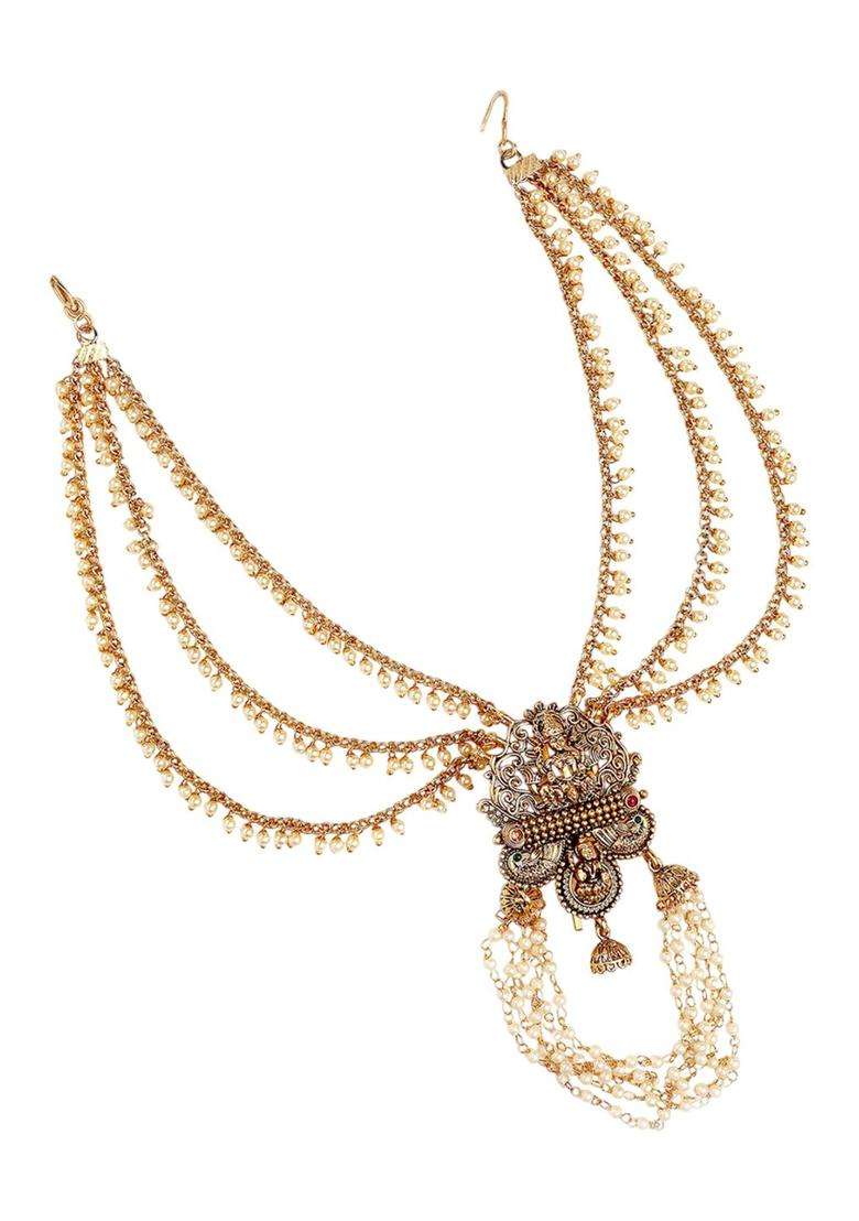 Gold-Plated Stones Studded Laxmi Mata Temple Bun Pin Head Jewellery for Women | Traditional Temple Jewellery for Wedding & Festive Wear | Gift for Her - Indya