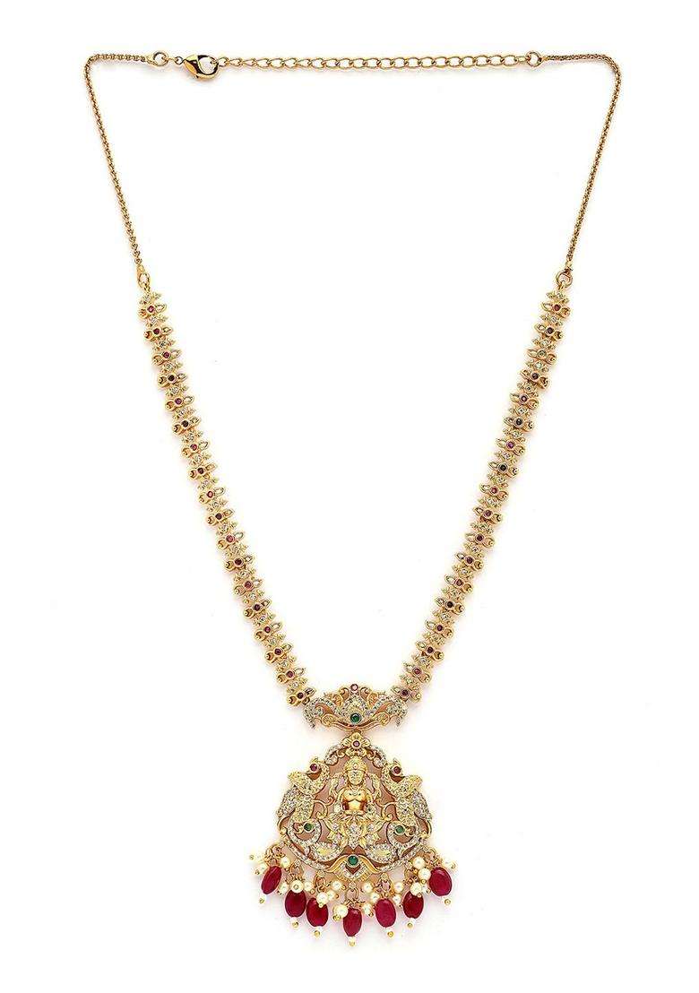 Gold-Plated Stones Studded Laxmi Mata Temple Necklace with Earring Set for Women | Traditional Temple Jewellery for Wedding & Festive Wear | Gift for Her - Indya