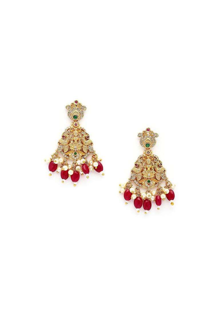 Gold-Plated Stones Studded Laxmi Mata Temple Necklace with Earring Set for Women | Traditional Temple Jewellery for Wedding & Festive Wear | Gift for Her - Indya