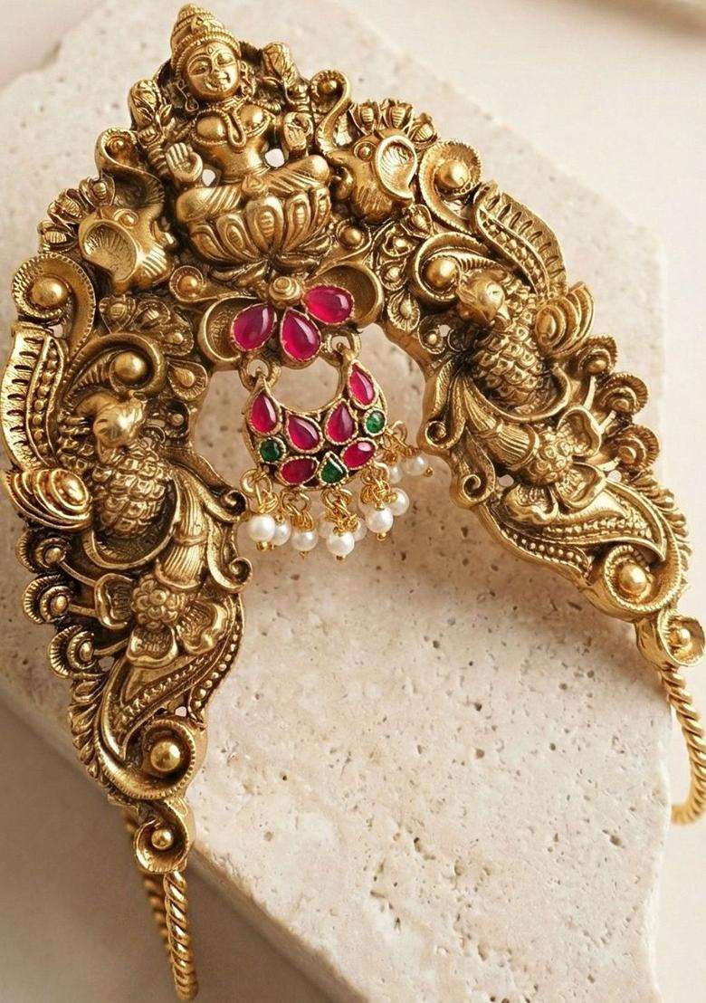 Kundan Temple Gold-Plated Armlet Bracelet for Women | Traditional Temple Jewellery for Wedding & Festive Wear | Gift for Her - Indya