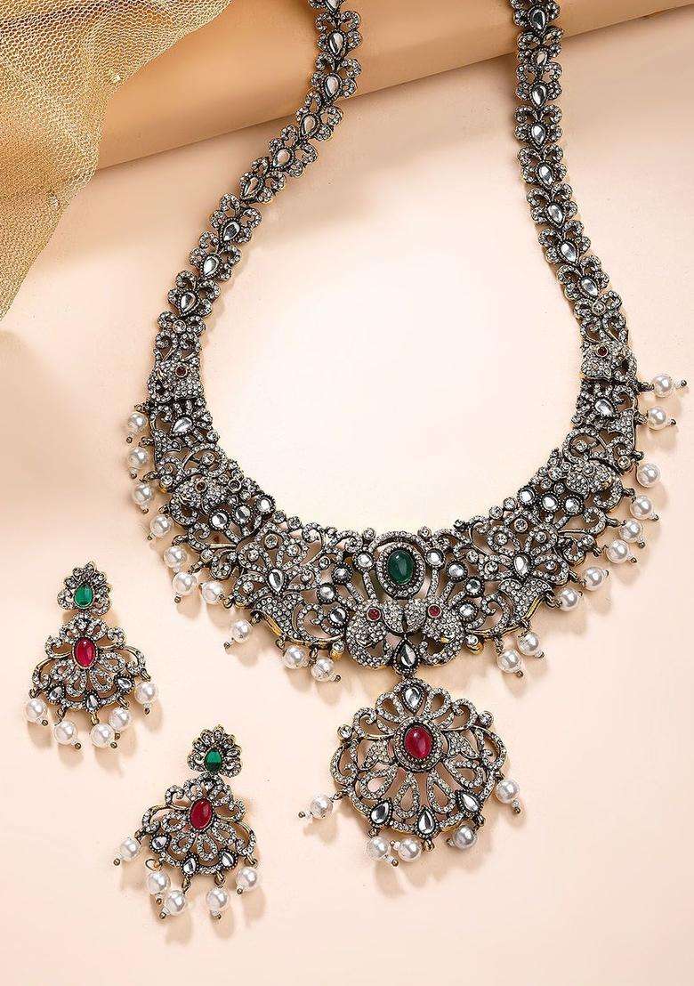 Gold-Plated Artificial Stones-Studded & Beaded Temple Jewellery Set for Women | Traditional Temple Jewellery for Wedding & Festive Wear | Gift for Her - Indya