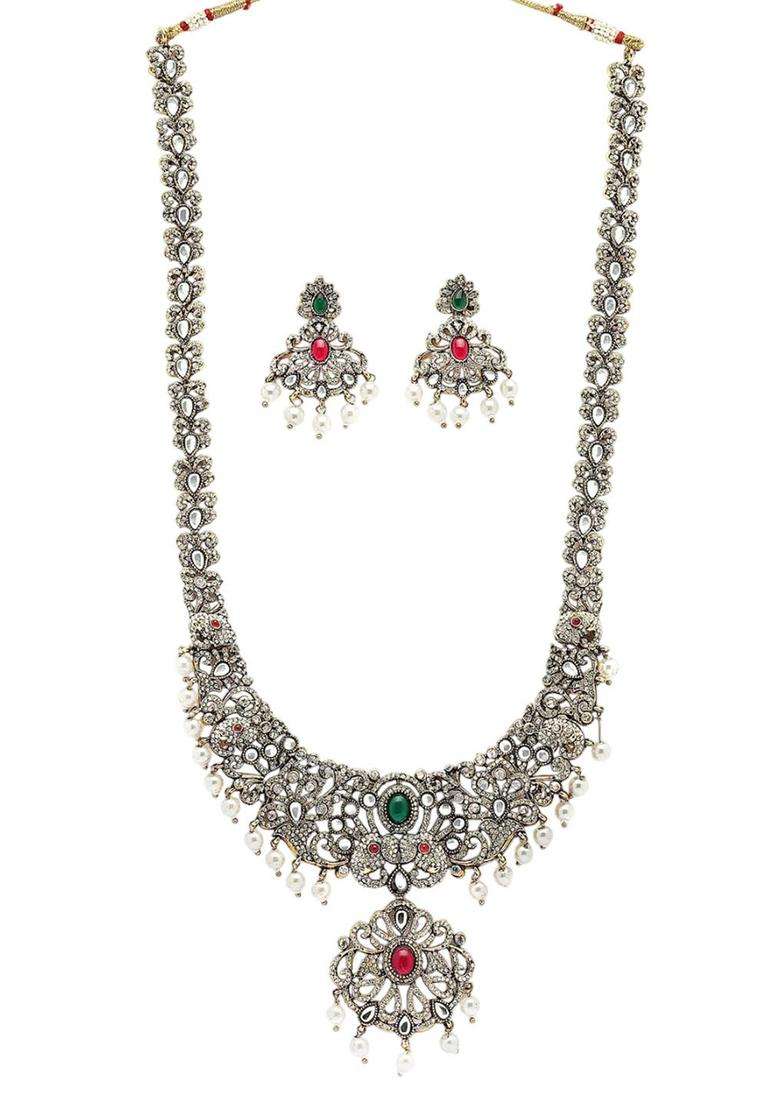 Gold-Plated Artificial Stones-Studded & Beaded Temple Jewellery Set for Women | Traditional Temple Jewellery for Wedding & Festive Wear | Gift for Her - Indya