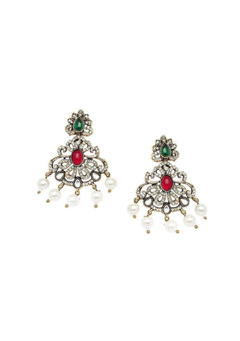 Gold-Plated Artificial Stones-Studded & Beaded Temple Jewellery Set for Women | Traditional Temple Jewellery for Wedding & Festive Wear | Gift for Her - Indya