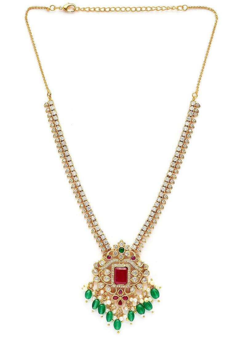 Gold-Plated AD Stones Studded Temple Necklace & Earrings Jewellery Set for Women | Traditional Temple Jewellery for Wedding & Festive Wear | Gift for Her - Indya