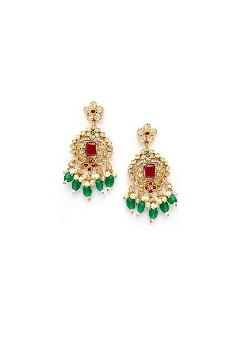 Gold-Plated AD Stones Studded Temple Necklace & Earrings Jewellery Set for Women | Traditional Temple Jewellery for Wedding & Festive Wear | Gift for Her - Indya