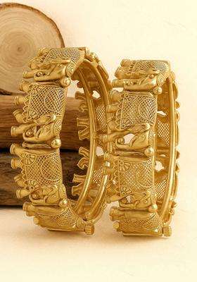 Set of 2 Gold-Plated Kundan-Studded Bangles for Women | Traditional Temple Jewellery for Wedding & Festive Wear | Gift for Her