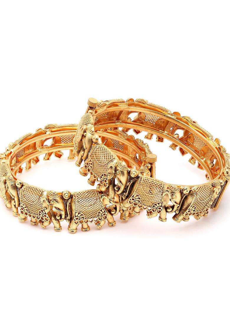 Set of 2 Gold-Plated Kundan-Studded Bangles for Women | Traditional Temple Jewellery for Wedding & Festive Wear | Gift for Her - Indya