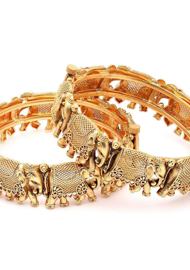 Set of 2 Gold-Plated Kundan-Studded Bangles for Women | Traditional Temple Jewellery for Wedding & Festive Wear | Gift for Her - Indya
