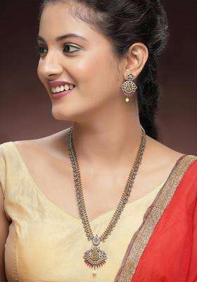 Gold-Plated Artificial Stones Studded Laxmi Mata Rani Temple Jewellery Set for Women | Traditional Temple Jewellery for Wedding & Festive Wear | Gift for Her